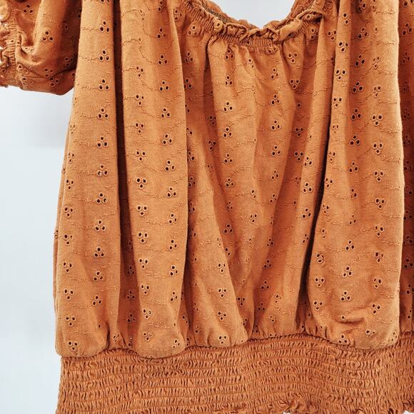BP. Burnt Rust Orange Off-the-Shoulder All-Over Eyelet Top Women's Plus Size 4X - Picture 3 of 6